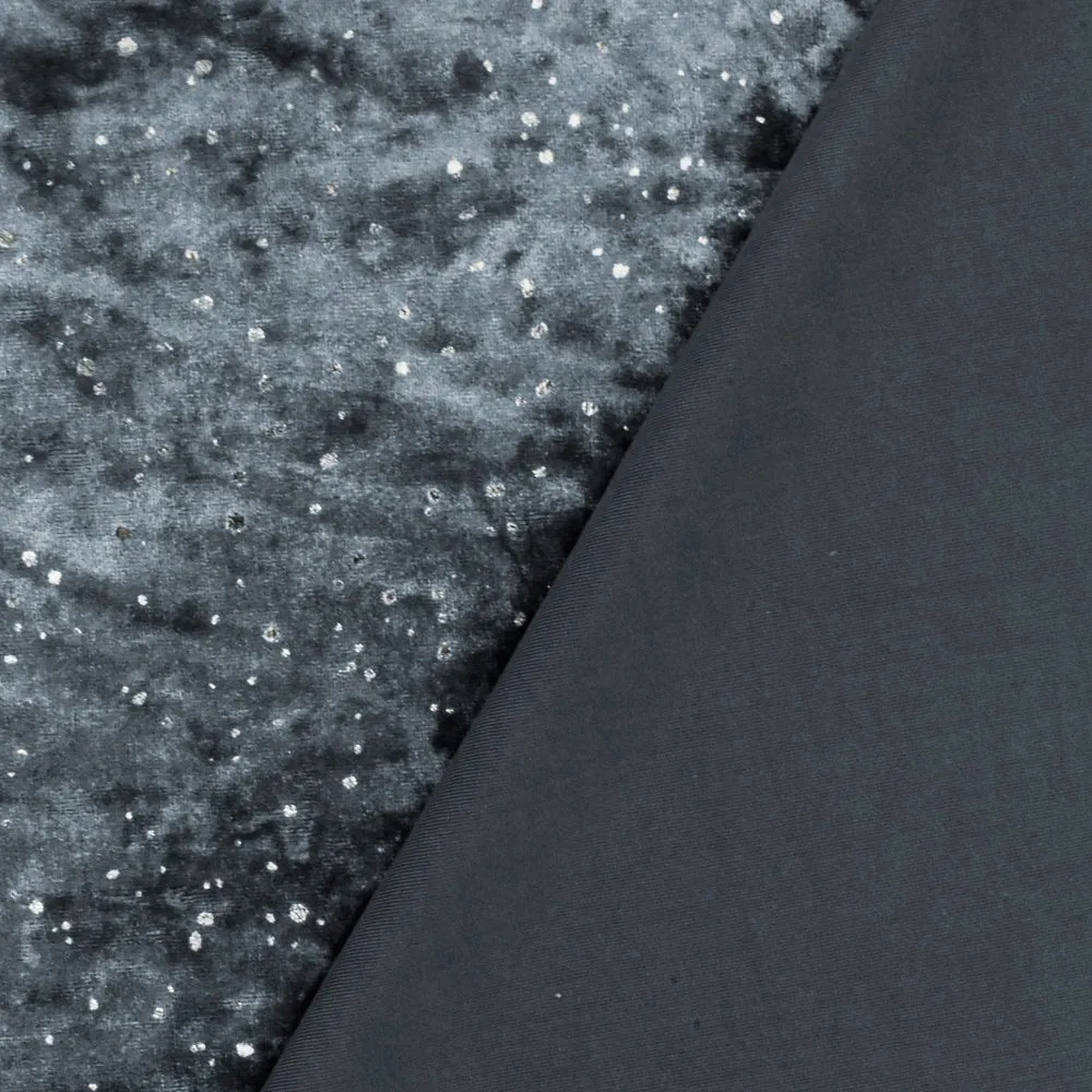 Galaxy Blue-Silver Drip Dot Pattern Printed Stretch Velvet Knit Fabric
