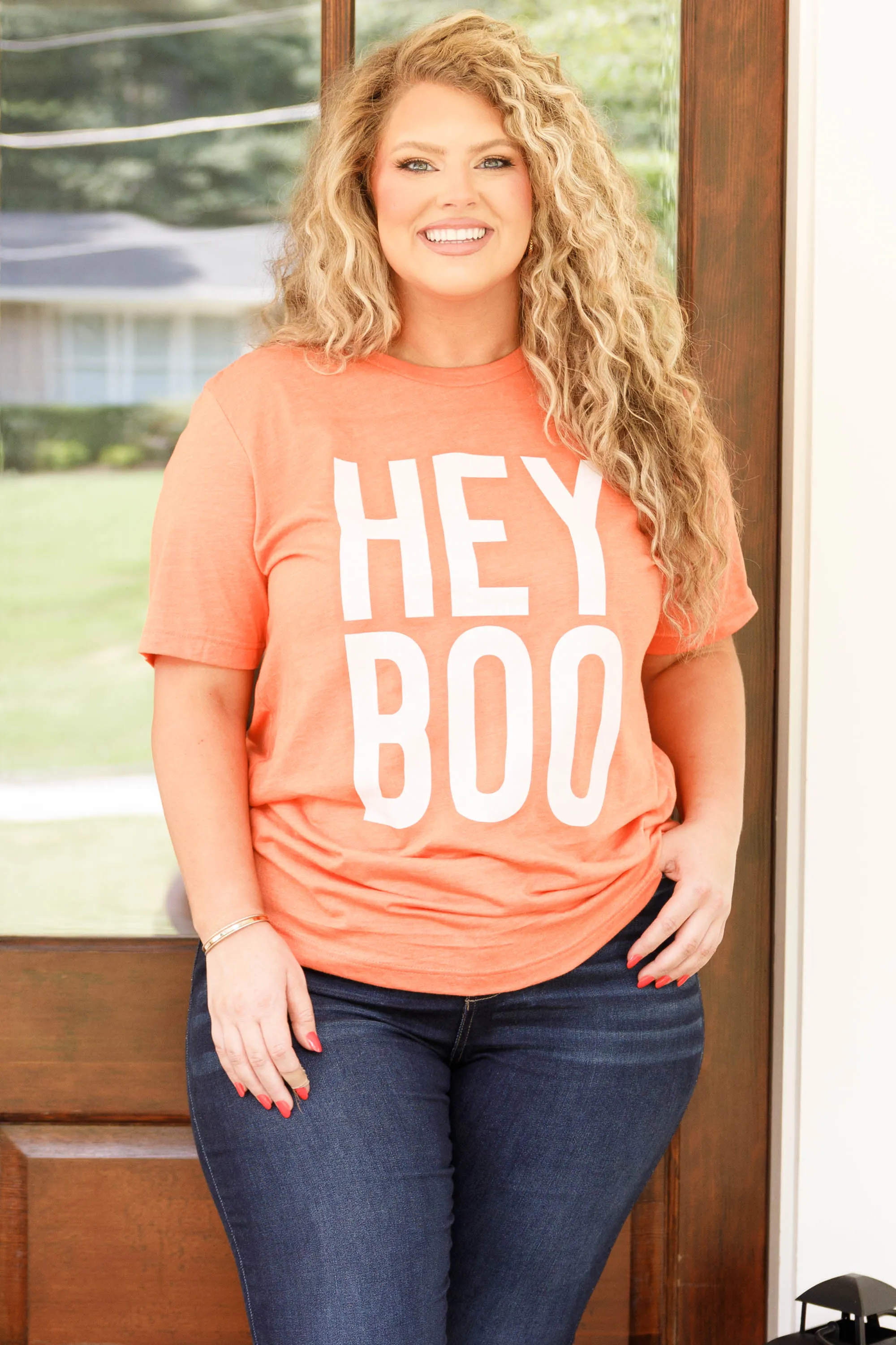 Hey Boo Tee, Heather Orange