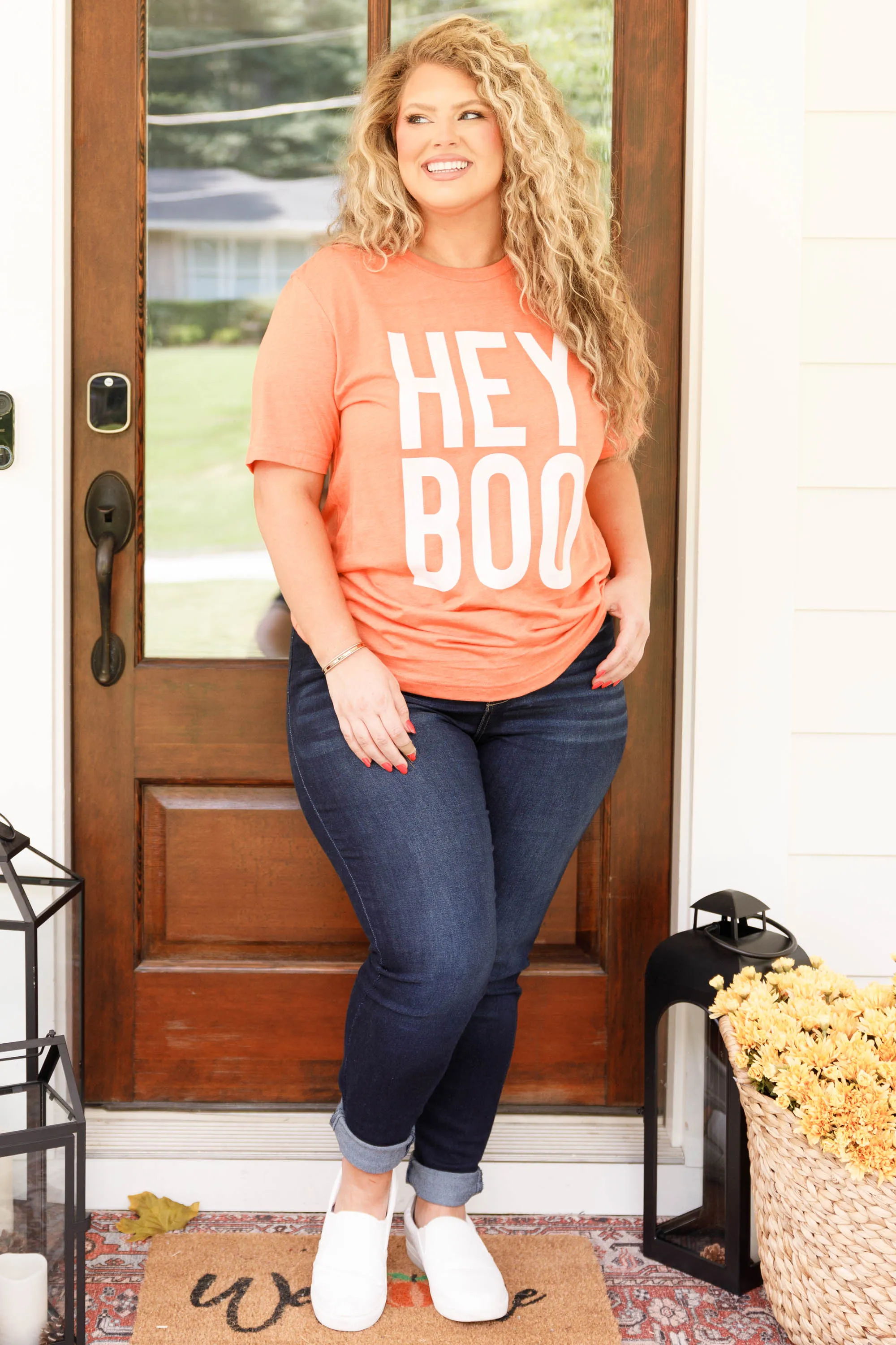 Hey Boo Tee, Heather Orange