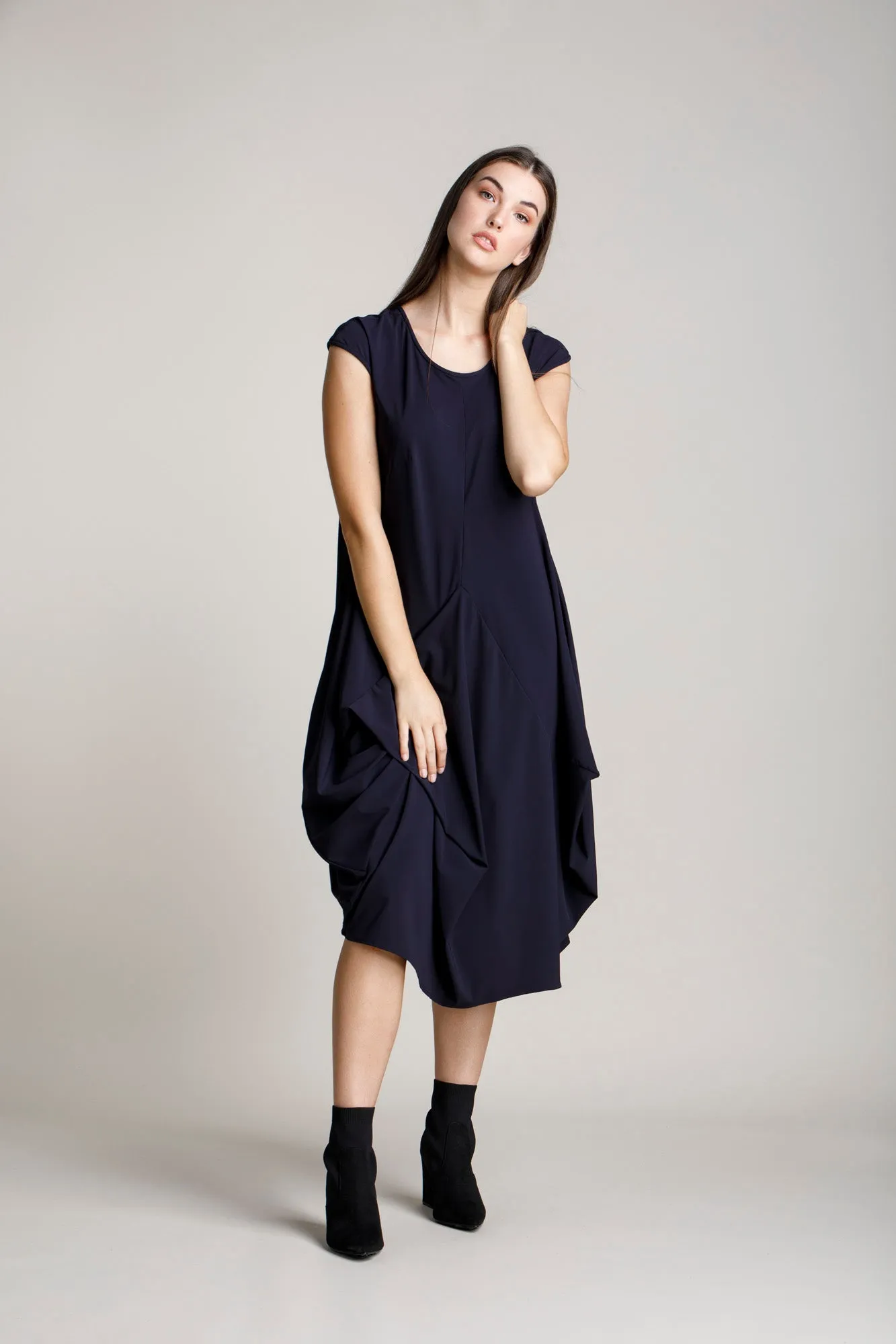 Indigo Jersey Tucked Cap Sleeve Dress 7248
