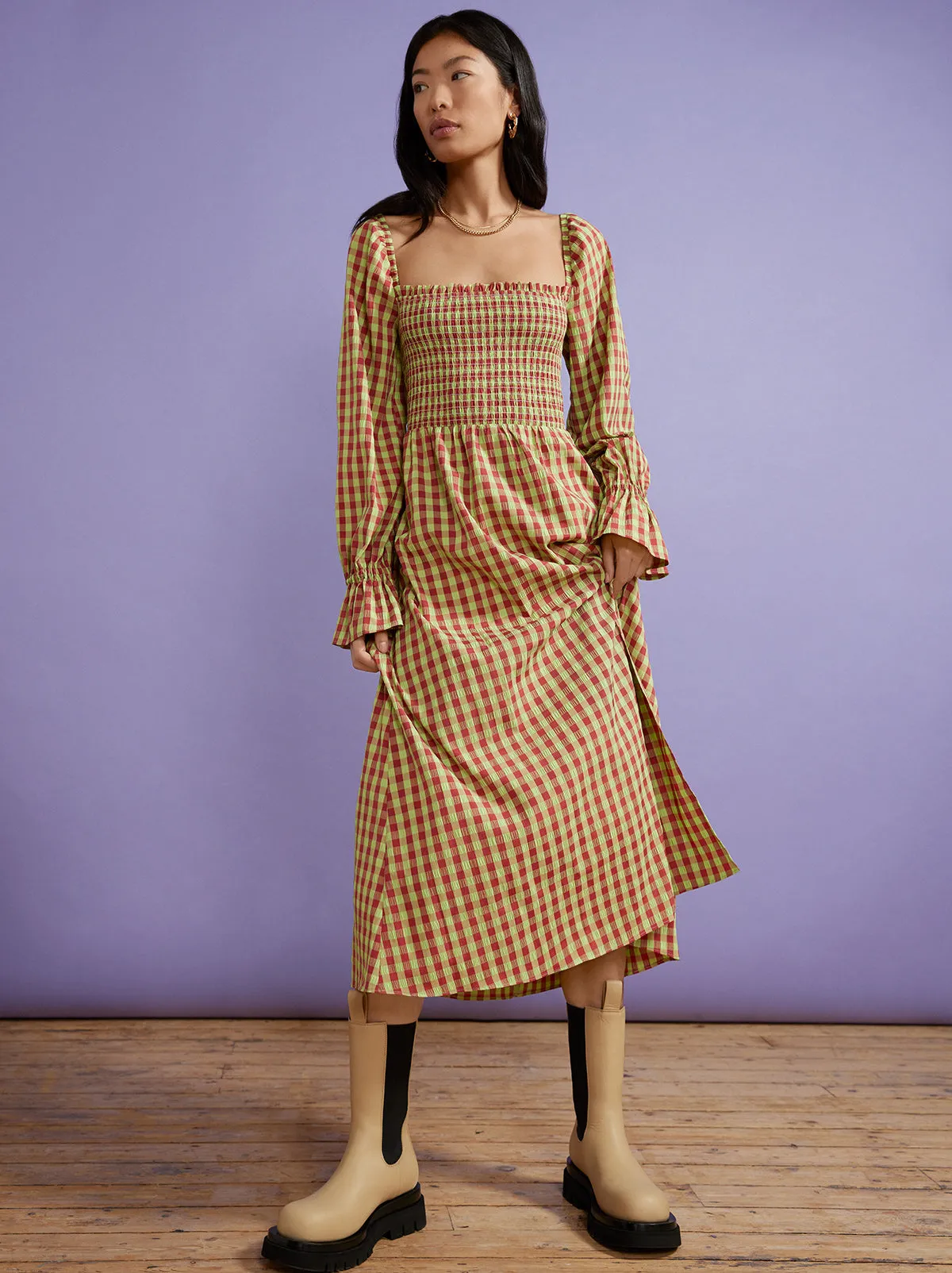 Jolene Green Check Seersucker Dress