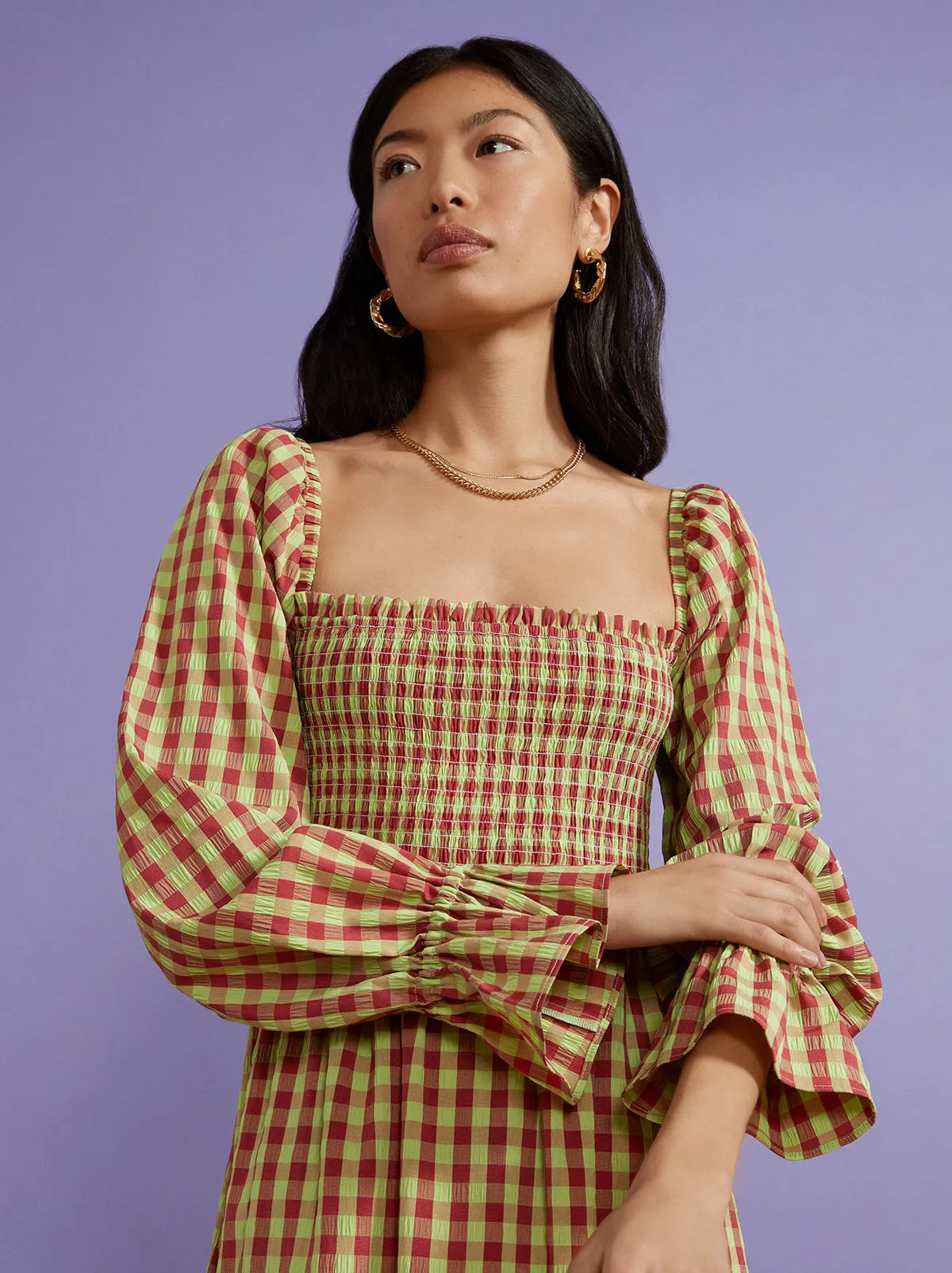 Jolene Green Check Seersucker Dress