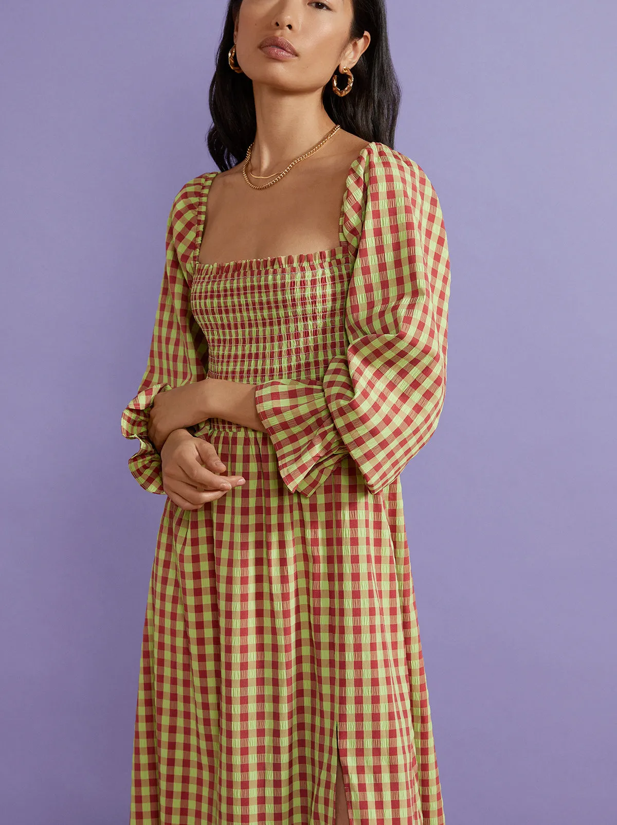 Jolene Green Check Seersucker Dress
