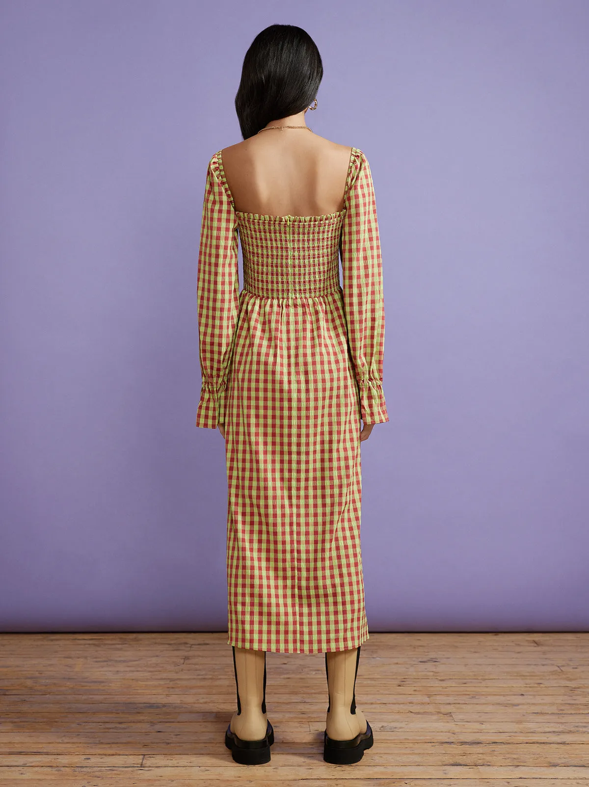 Jolene Green Check Seersucker Dress