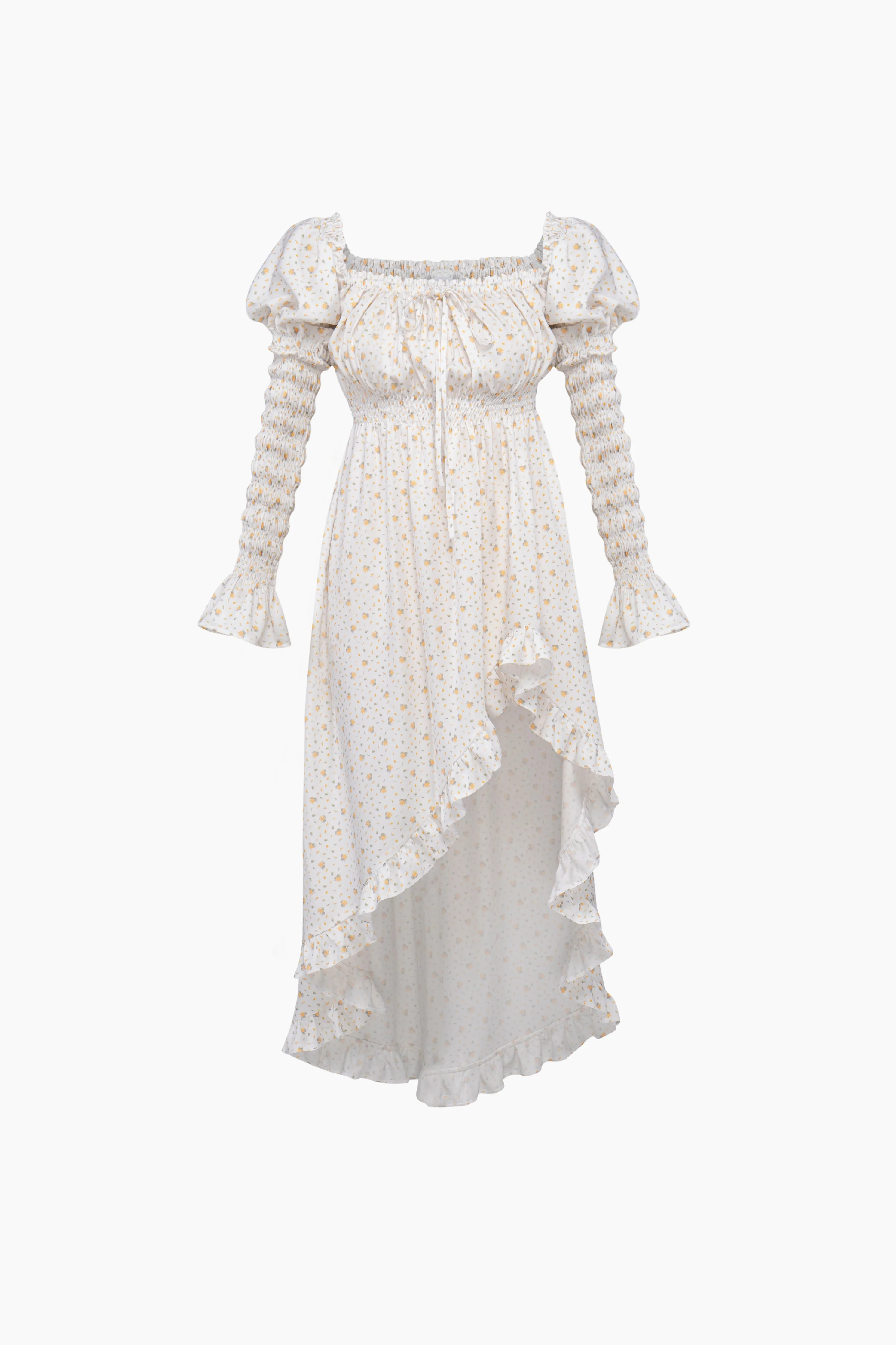 Juliette Shirred Asymmetric Dress in Mimosa Print