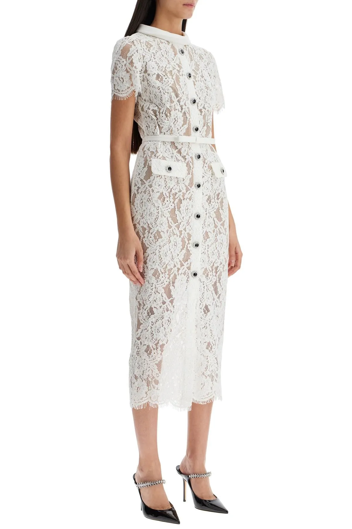 Lace Belted Midi Dress