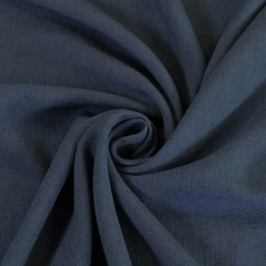 Liege - Denim Blue Viscose Linen Silky Noil Woven Fabric - 1m Remnant