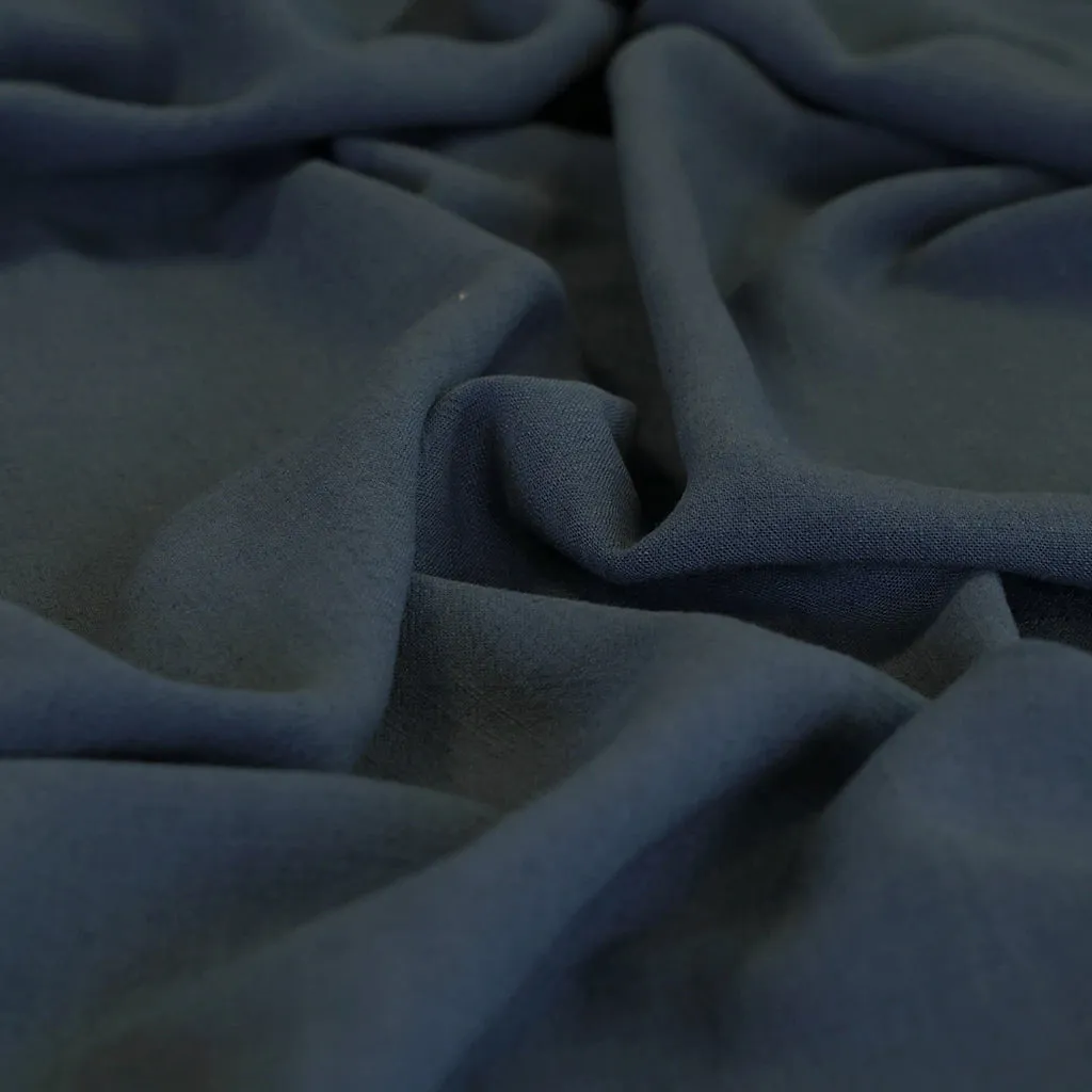 Liege - Denim Blue Viscose Linen Silky Noil Woven Fabric - 1m Remnant