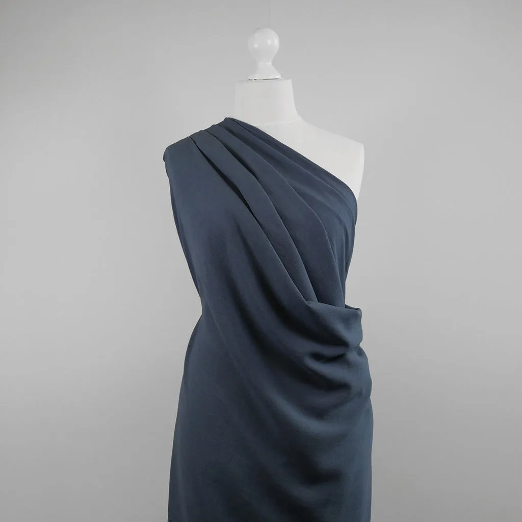 Liege - Denim Blue Viscose Linen Silky Noil Woven Fabric - 1m Remnant
