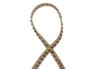 Light Golden Red Stone and Thread Work Embroidered Border