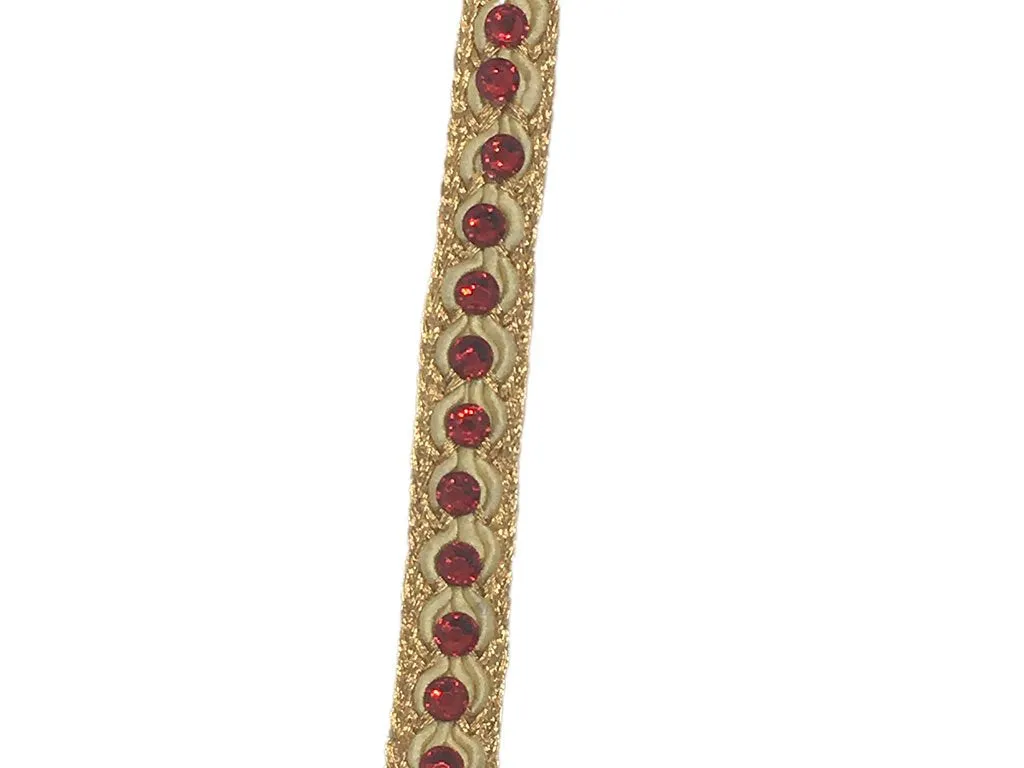 Light Golden Red Stone and Thread Work Embroidered Border