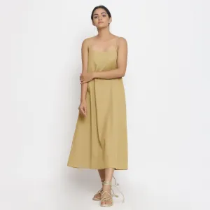 Light Khaki Cotton Flax Strappy A-Line Midi Dress
