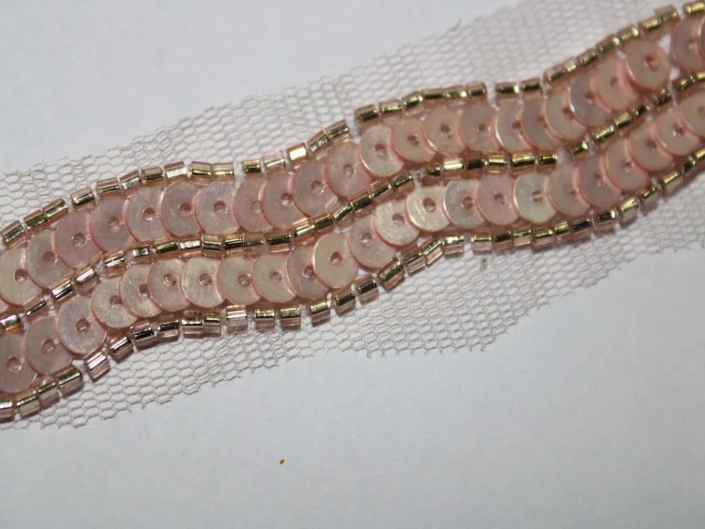 Light Pink Sequins and Beads Handwork Embellished Embroidered Border