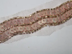 Light Pink Sequins and Beads Handwork Embellished Embroidered Border