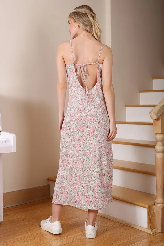 LILOU Casual Floral Print Dress with Cowl Neck & Open Back - SL summer dress