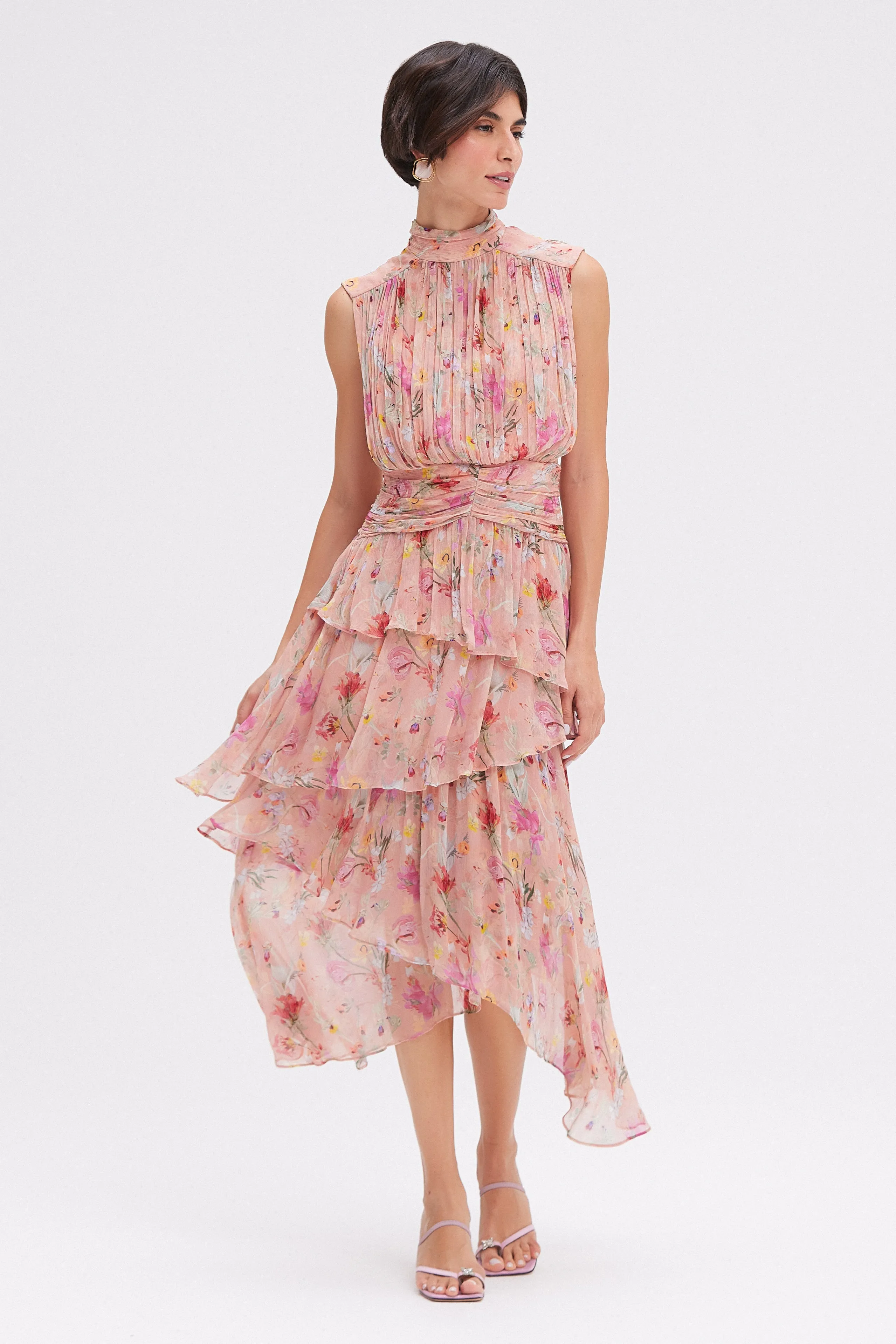 LILY FLOWER SLEEVELESS MIDI DRESS