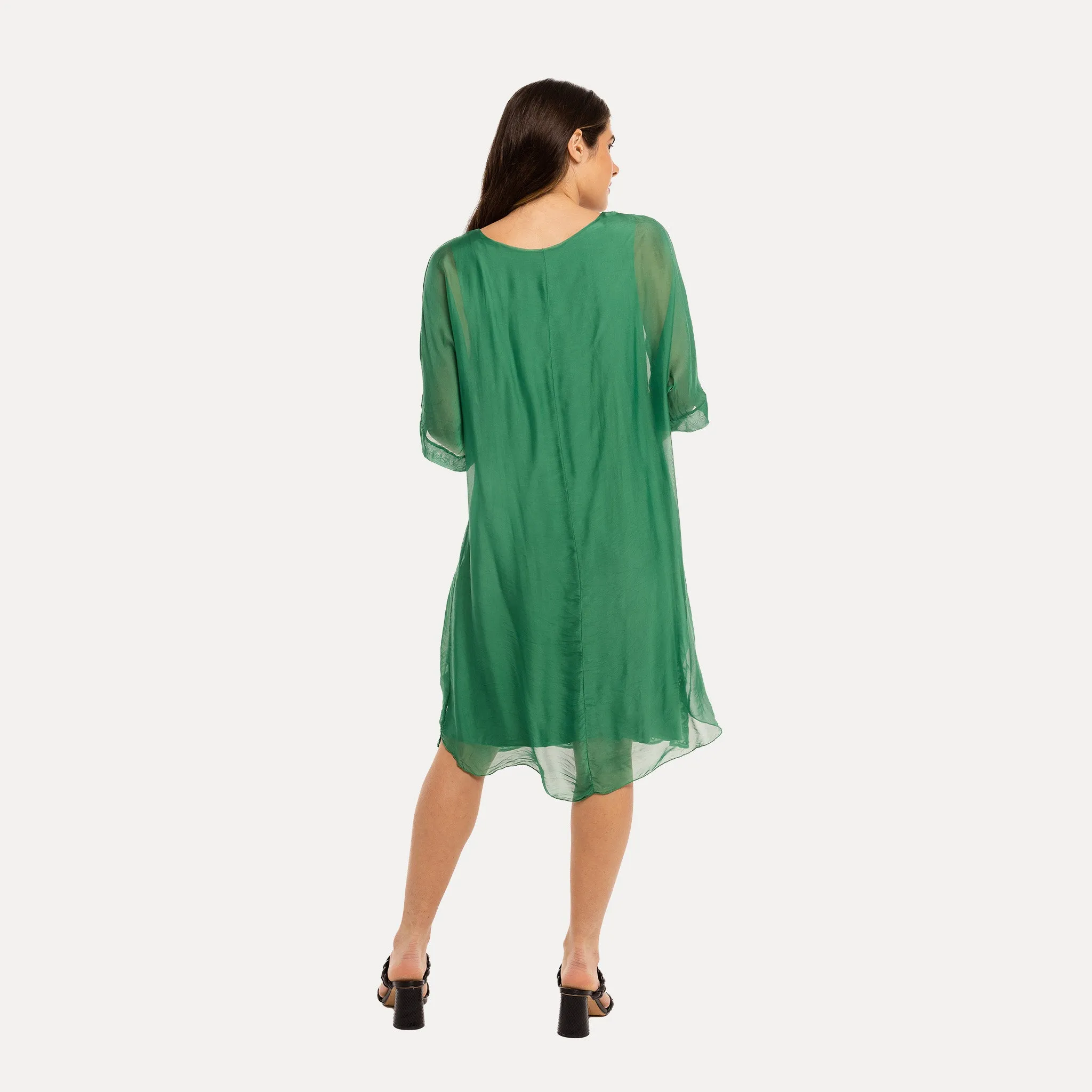 M Made in Italy  Women's Woven and Knitted Three-Quarter Sleeve Dress