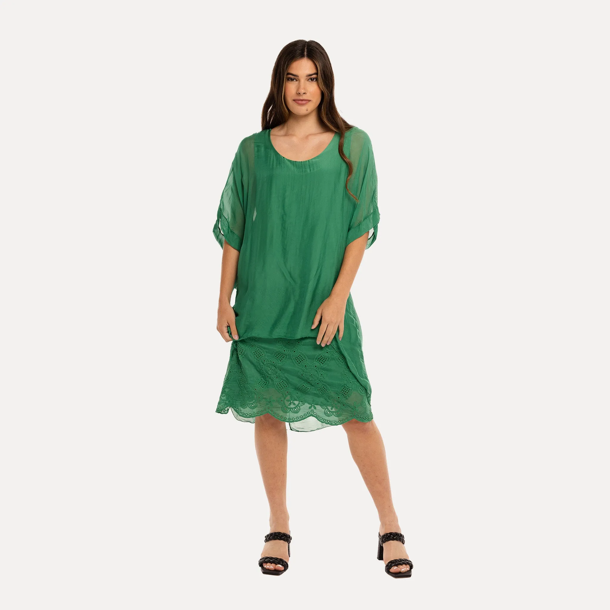M Made in Italy  Women's Woven and Knitted Three-Quarter Sleeve Dress