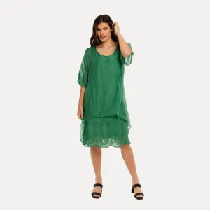 M Made in Italy  Women's Woven and Knitted Three-Quarter Sleeve Dress