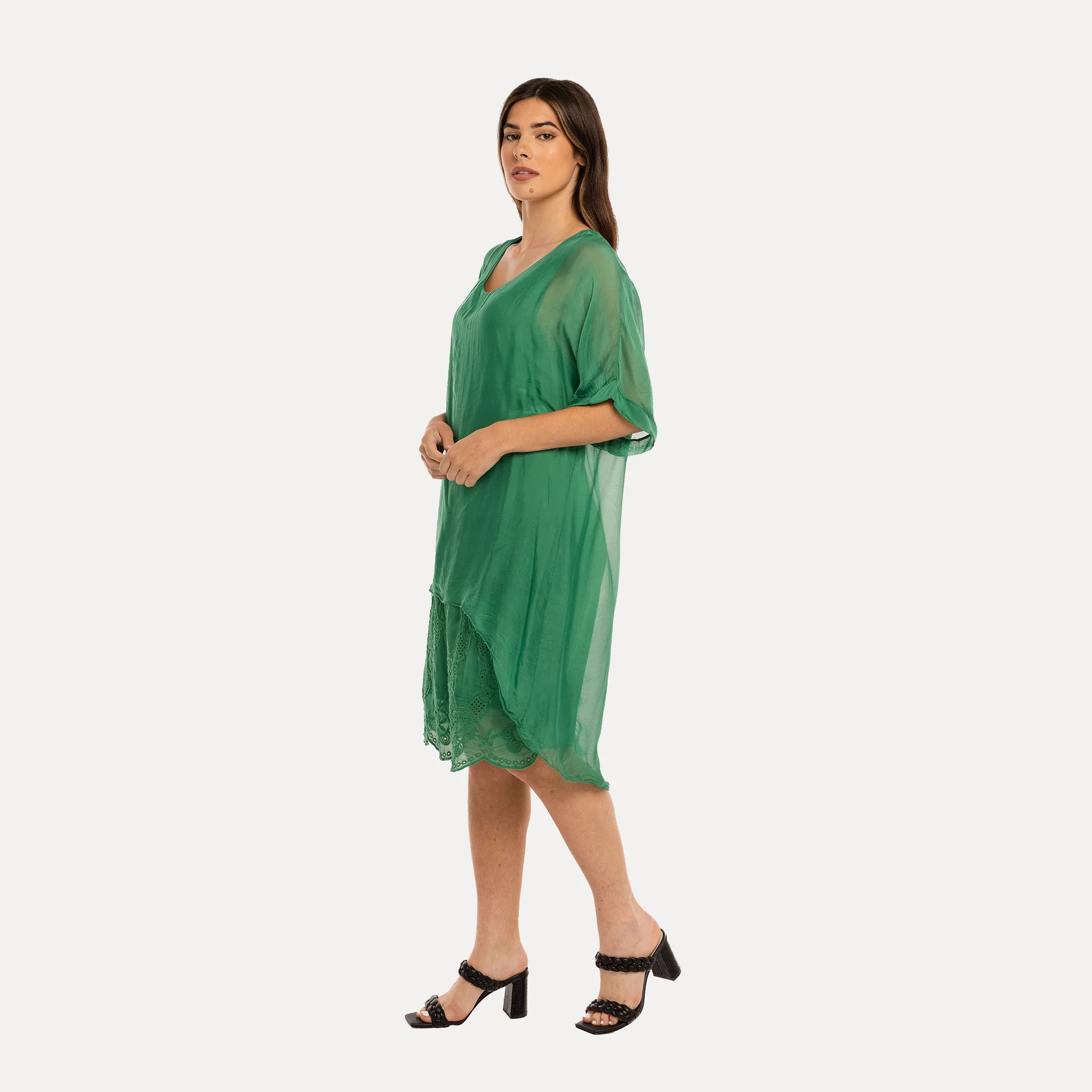 M Made in Italy  Women's Woven and Knitted Three-Quarter Sleeve Dress