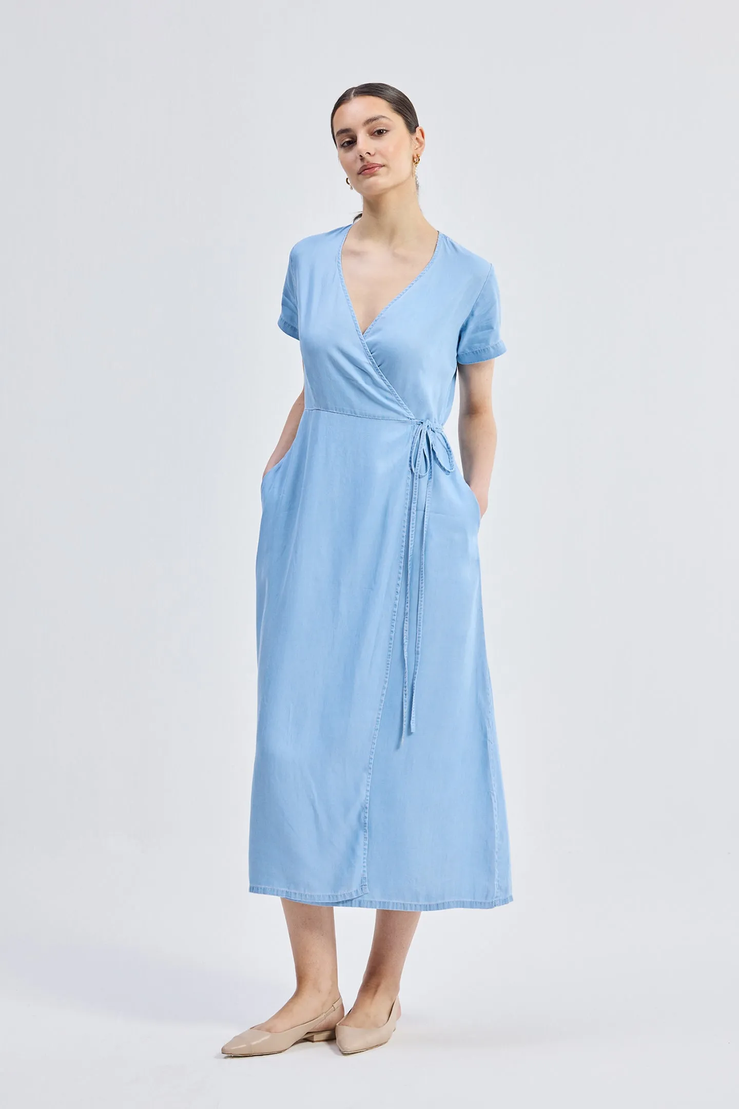 Maxi Wrap Dress in Light Blue