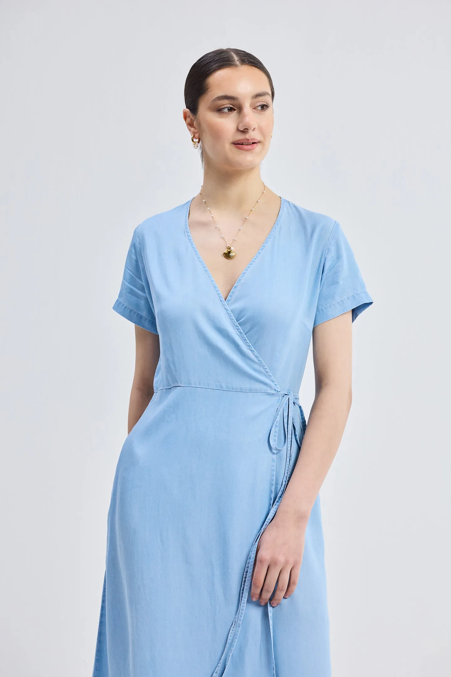Maxi Wrap Dress in Light Blue
