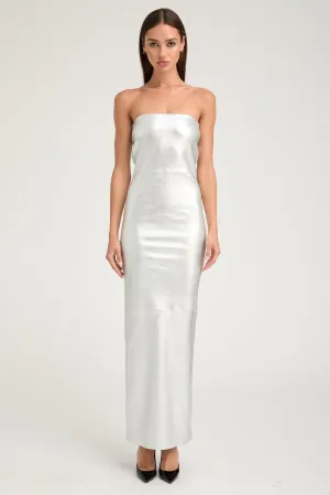 Metallic Silver Leather Gown