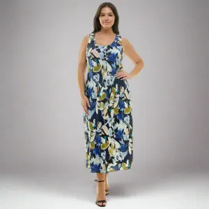 Navy Floral Sleeveless Midi Dress - Plus