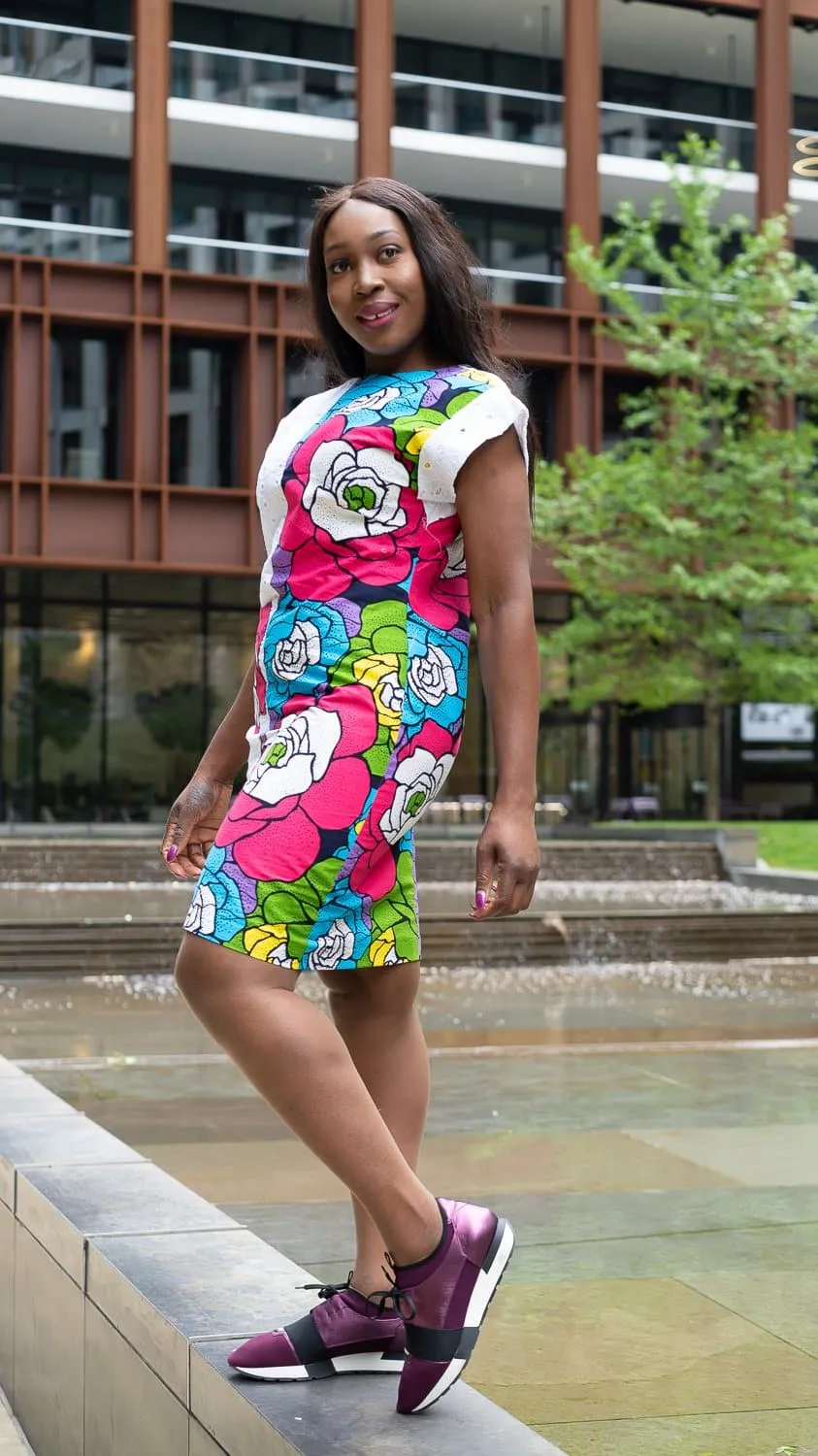 New in - African Print Ankara Shift Dress - White