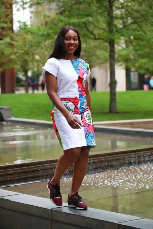 New in - African Print Ankara Shift Dress - White