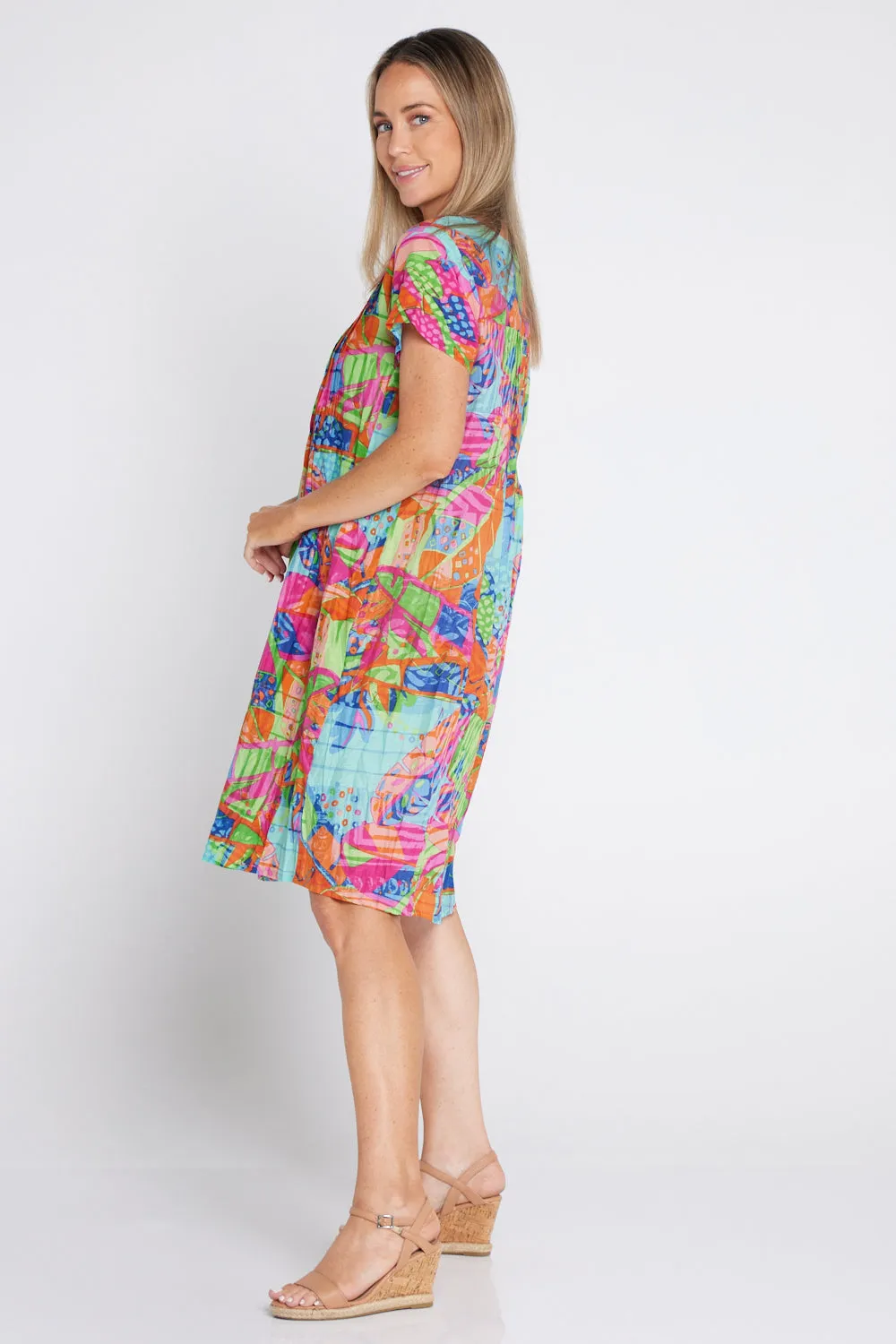 Nicola Cap Sleeve Cotton Dress - Banana Leaf