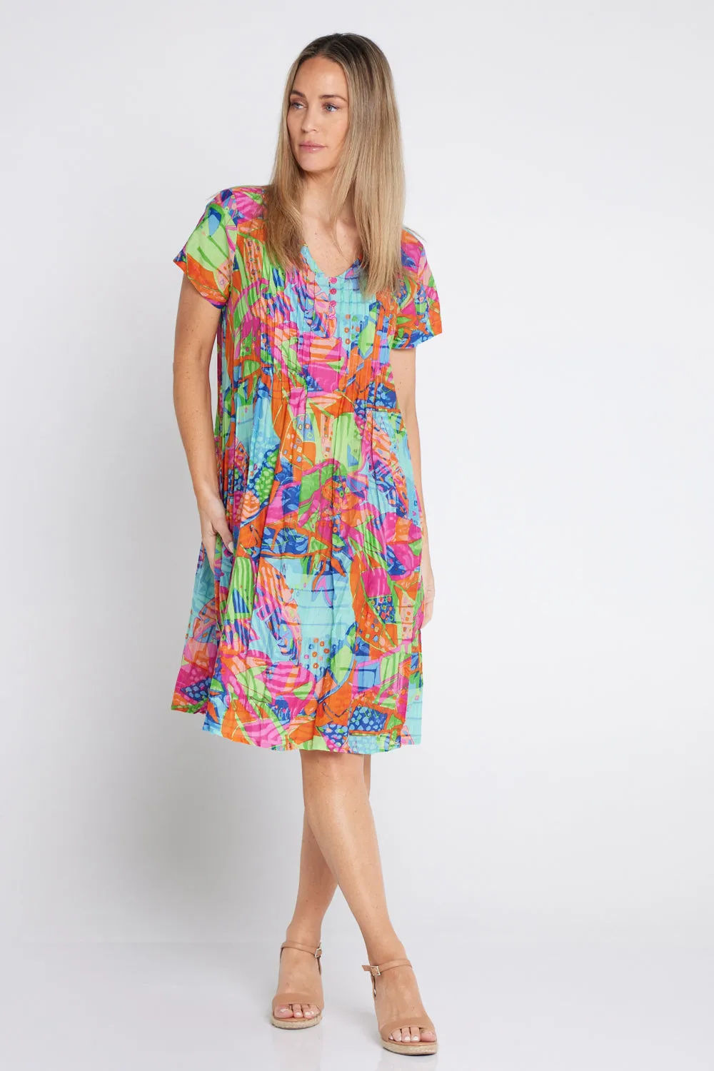 Nicola Cap Sleeve Cotton Dress - Banana Leaf