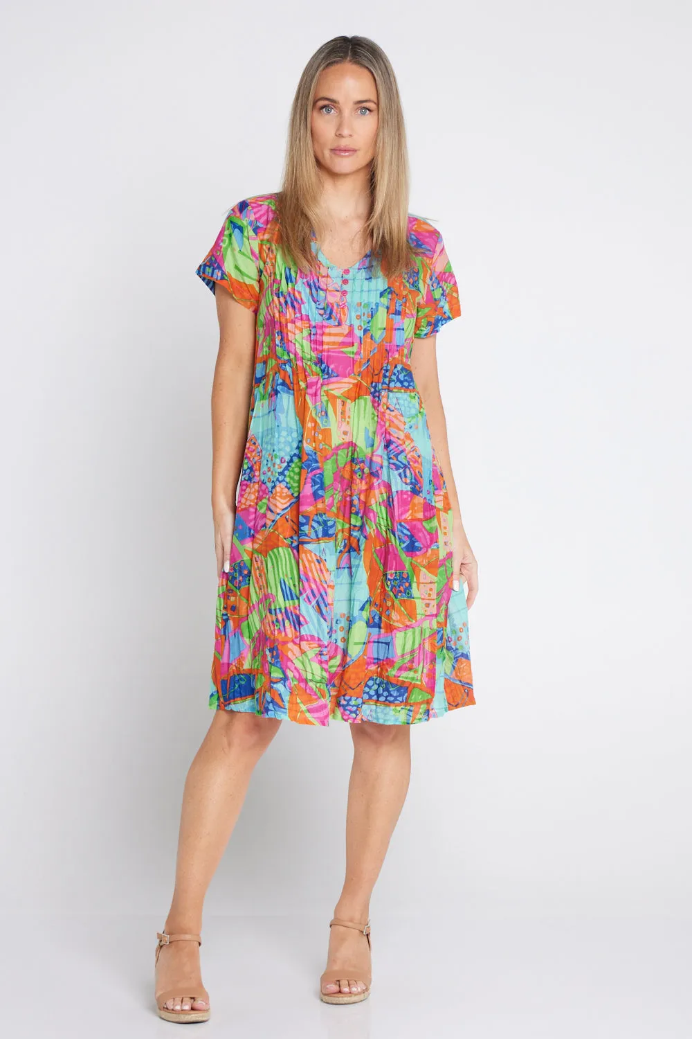 Nicola Cap Sleeve Cotton Dress - Banana Leaf