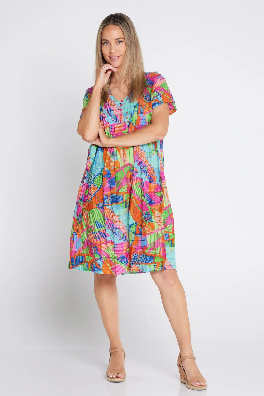 Nicola Cap Sleeve Cotton Dress - Banana Leaf