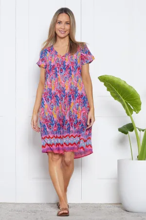 Nicola Cap Sleeve Cotton Dress - Peacock