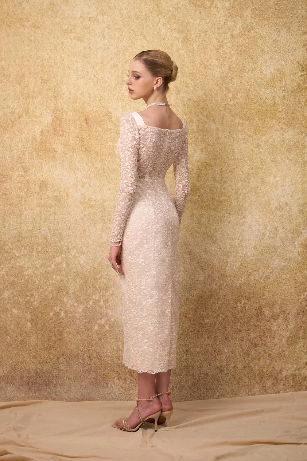 Noble Sheath Single Breasted Lace Midi Dress