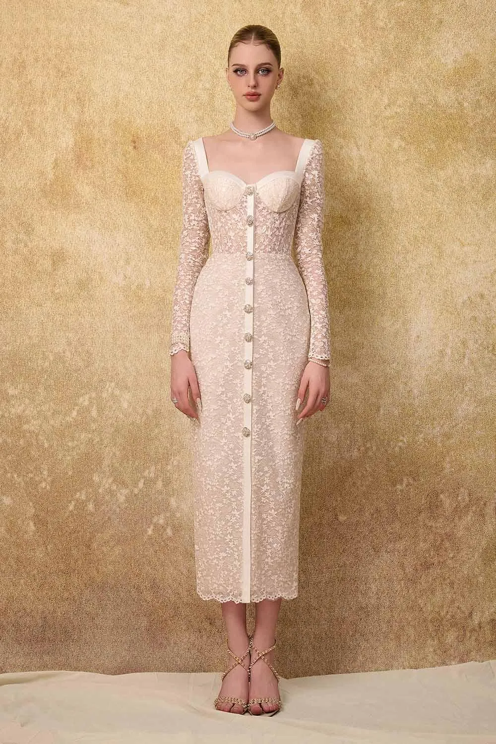 Noble Sheath Single Breasted Lace Midi Dress