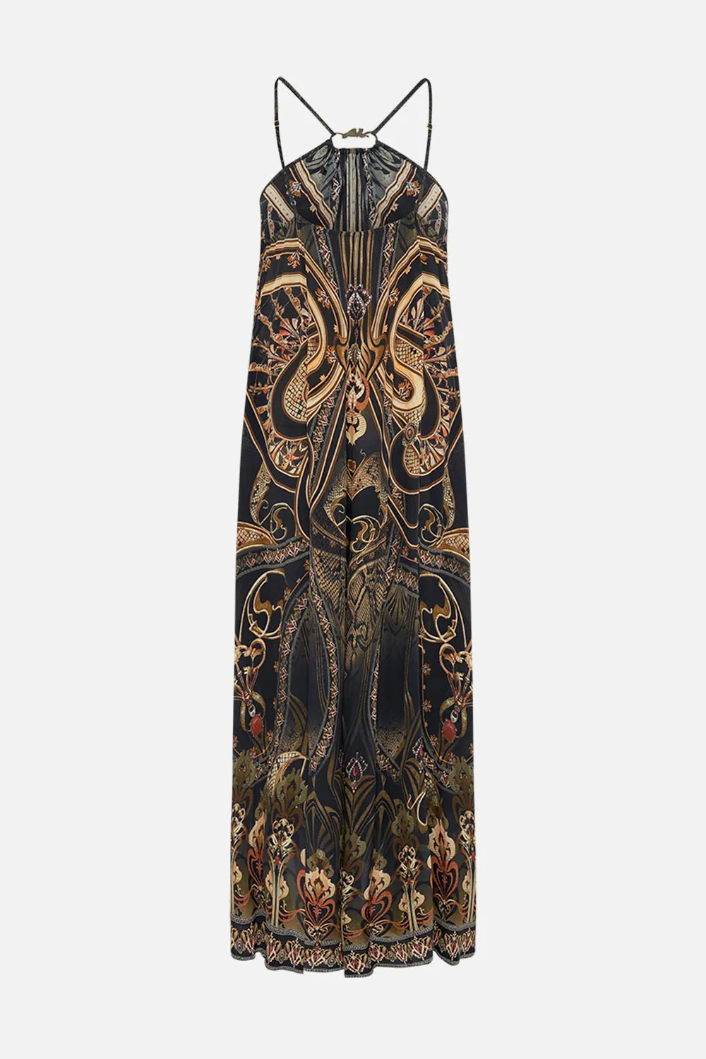 NOUVEAU NOIR GATHER NECK HARDWARE MAXI DRESS