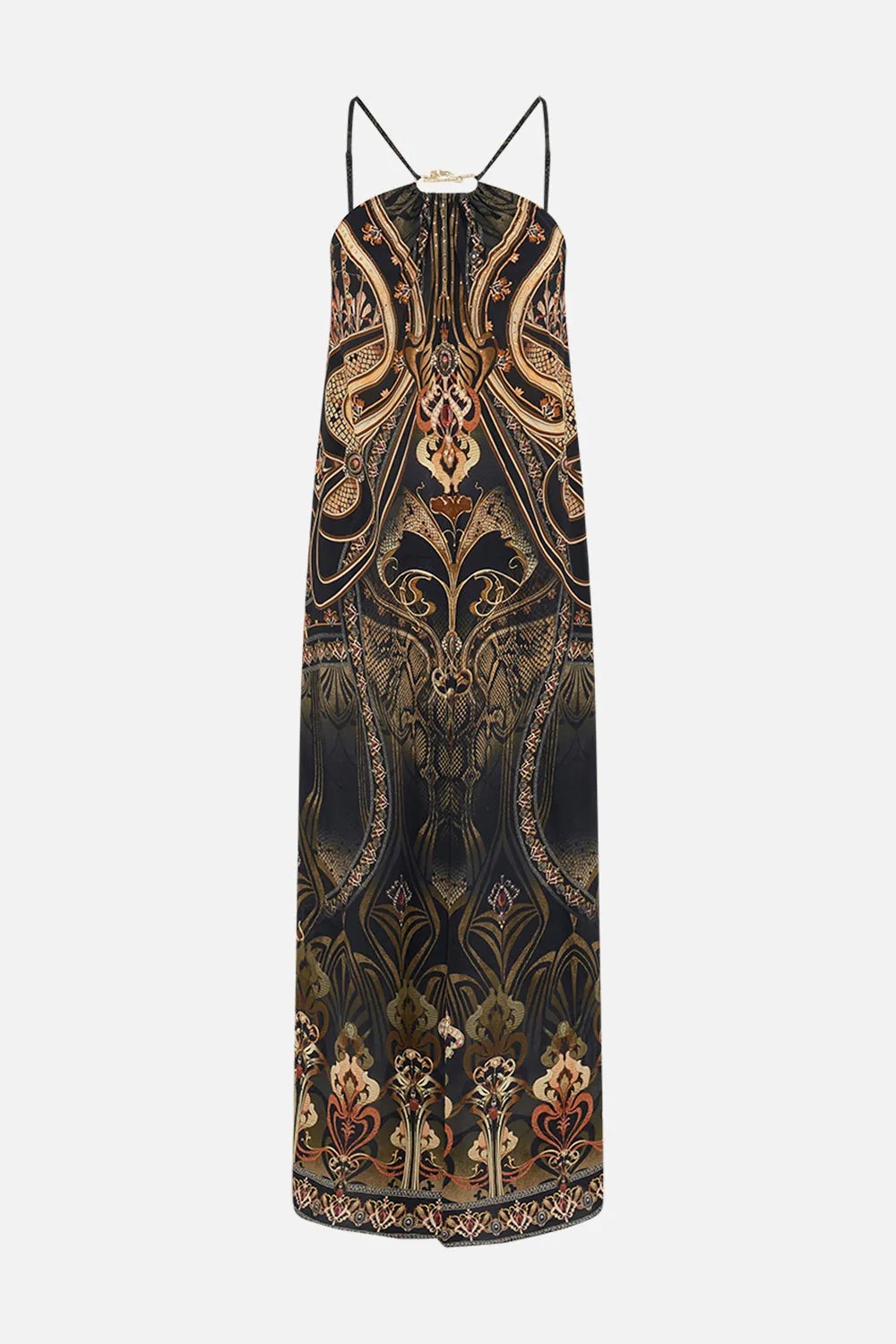 NOUVEAU NOIR GATHER NECK HARDWARE MAXI DRESS