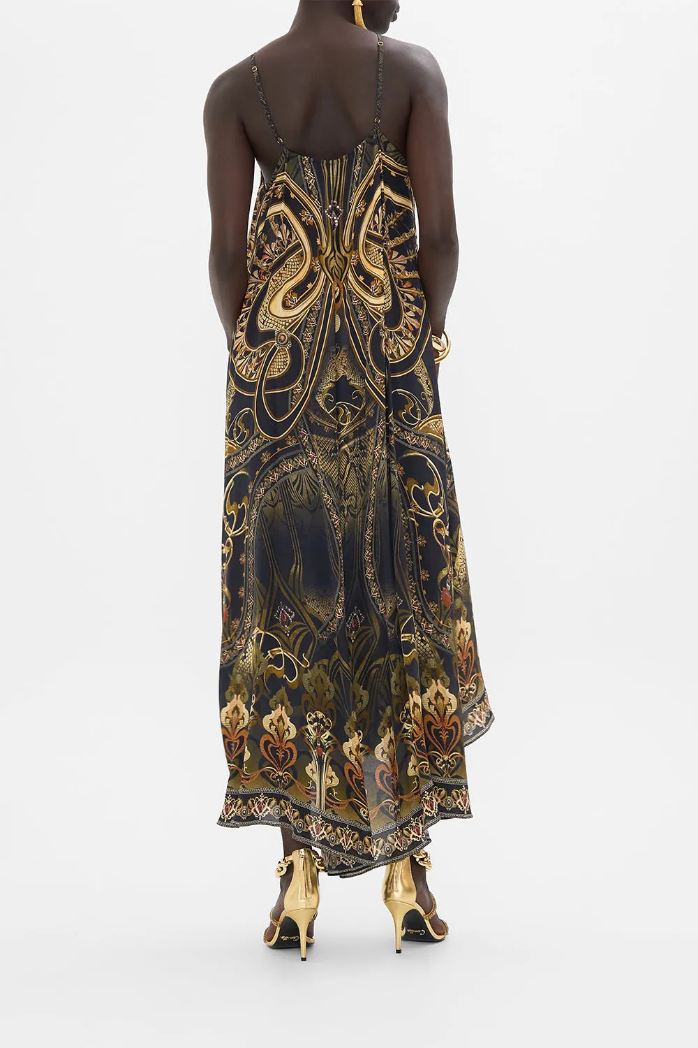 NOUVEAU NOIR GATHER NECK HARDWARE MAXI DRESS