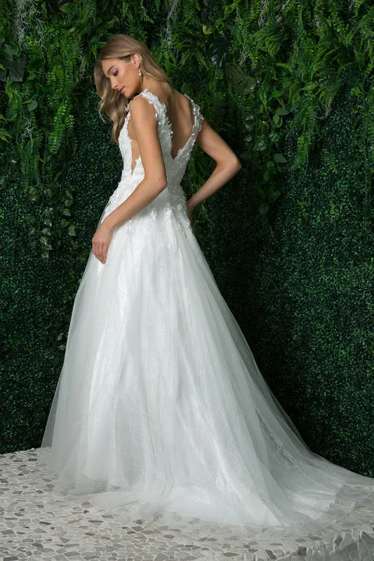 NOX ANABEL JR930 3D Floral Sleeveless V-Neck Wedding Gown