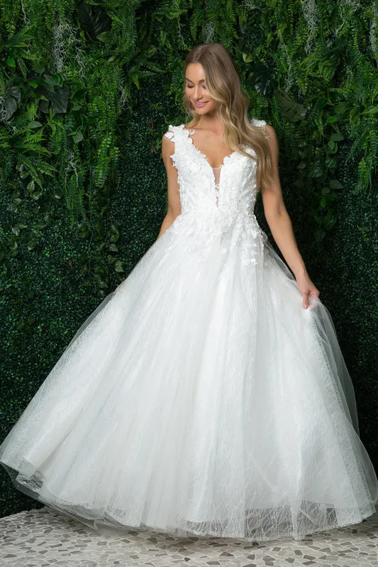 NOX ANABEL JR930 3D Floral Sleeveless V-Neck Wedding Gown