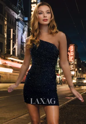 One Shoulder Fully Sequins Cutout Open Back Fitted Party Homecoming Dress
