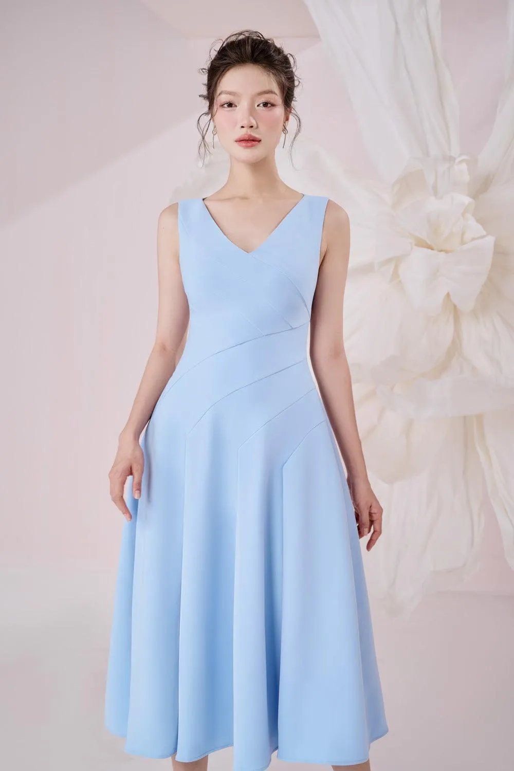 Opal A-line V-Neck Cotton Knitted Calf Length Dress
