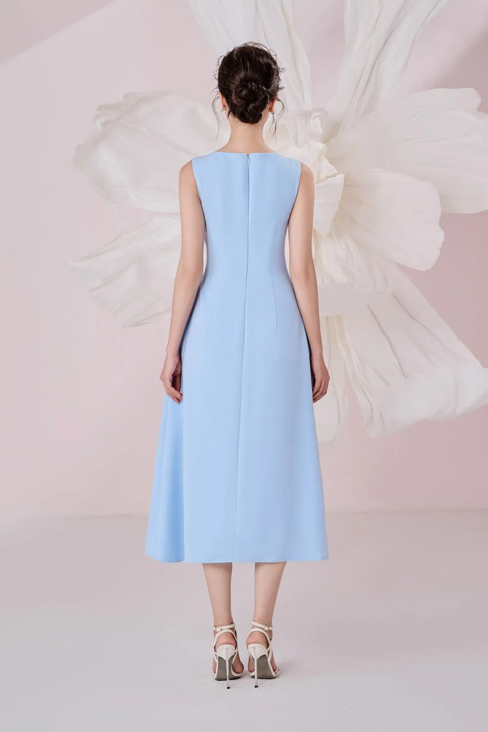 Opal A-line V-Neck Cotton Knitted Calf Length Dress