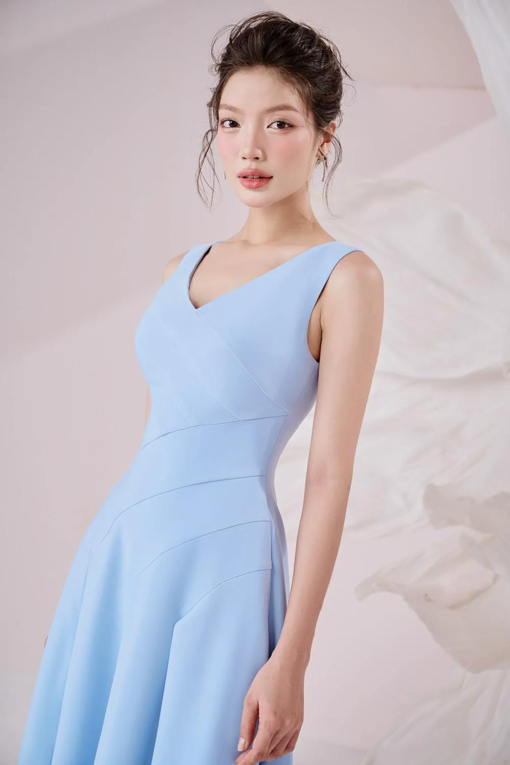 Opal A-line V-Neck Cotton Knitted Calf Length Dress