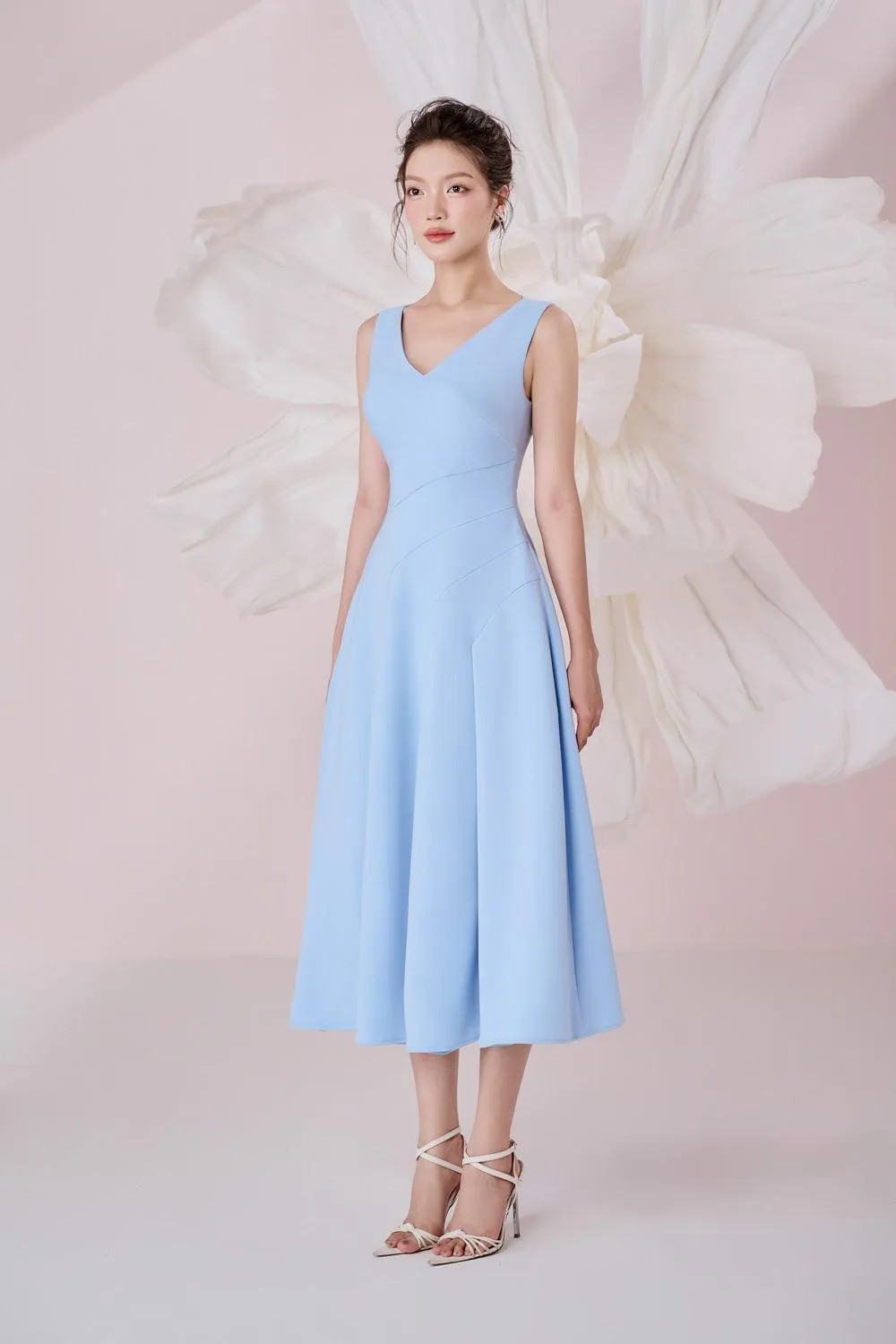 Opal A-line V-Neck Cotton Knitted Calf Length Dress