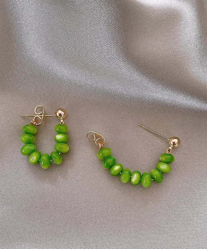 Original Design Green Sterling Silver Alloy Jade Hoop Earrings WQ020