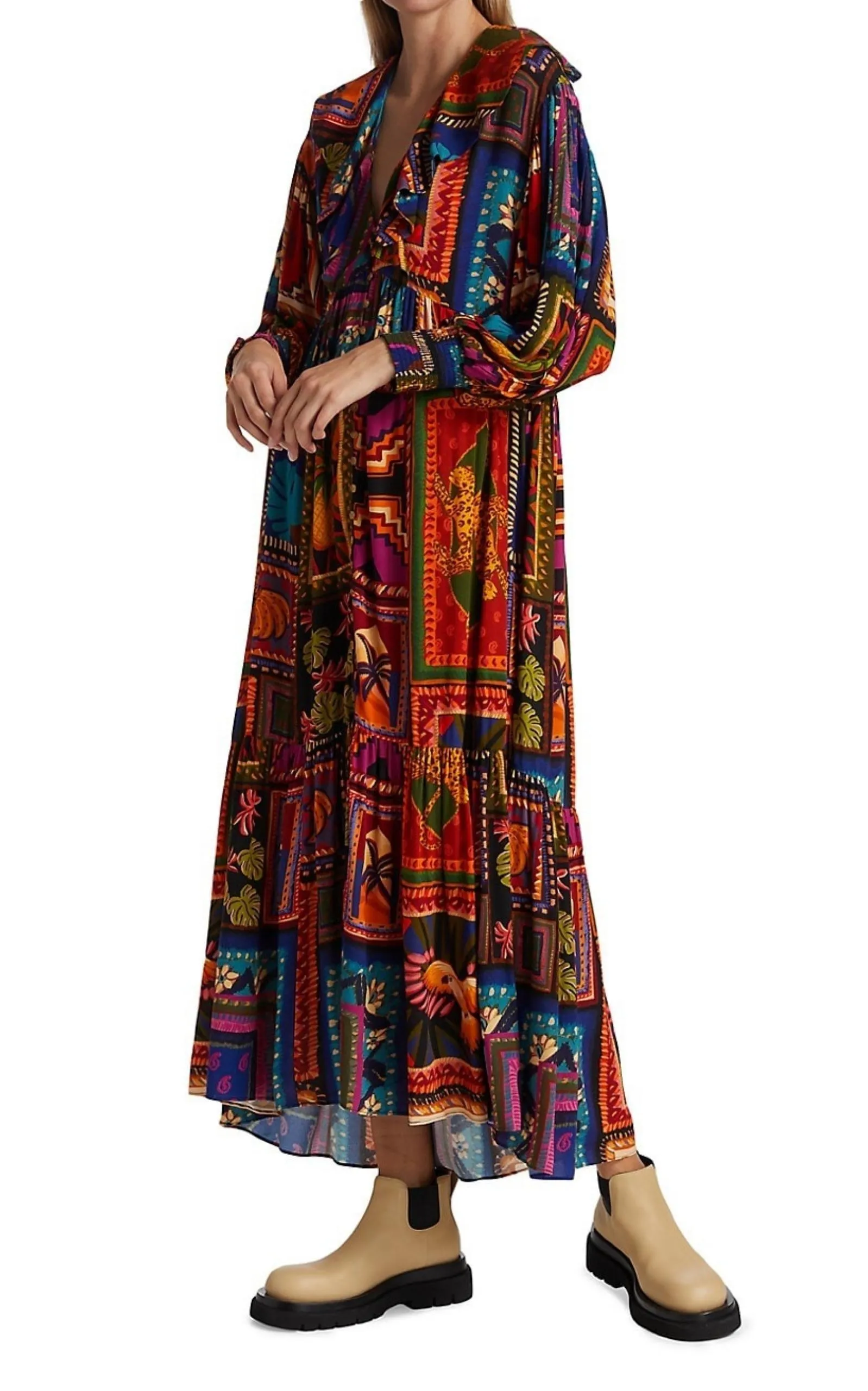 Patchwork Tapestry Ankle Maxi Dress