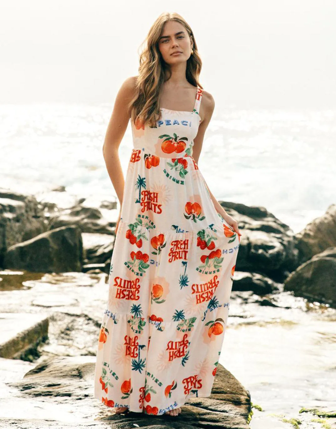 Peach Print Maxi Dress - Multi